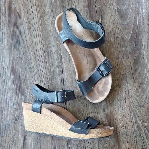 Papillio Shoes - Papillio Black Strap Wedge Sandal Size 5